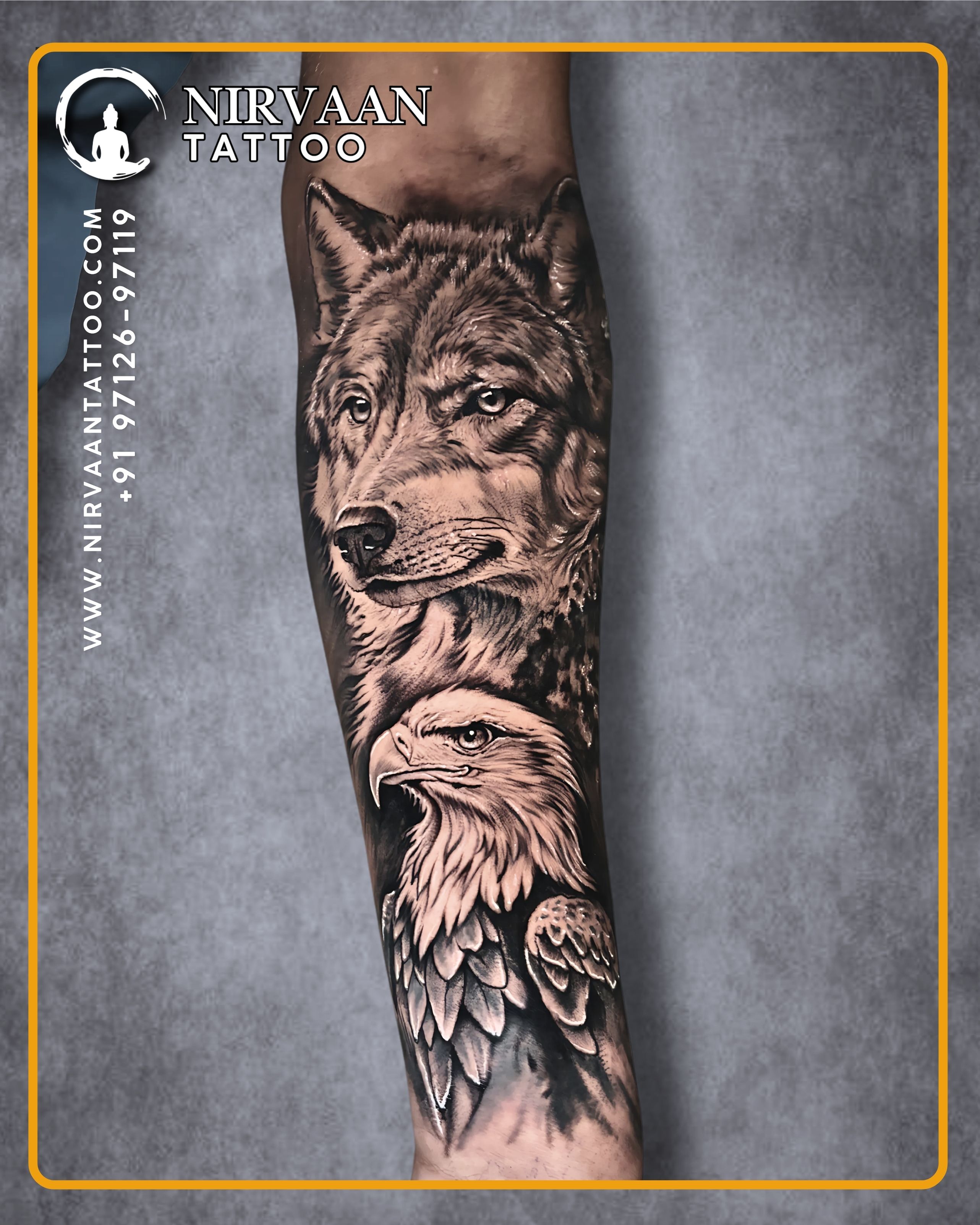 Wolf and eagle tattoo design